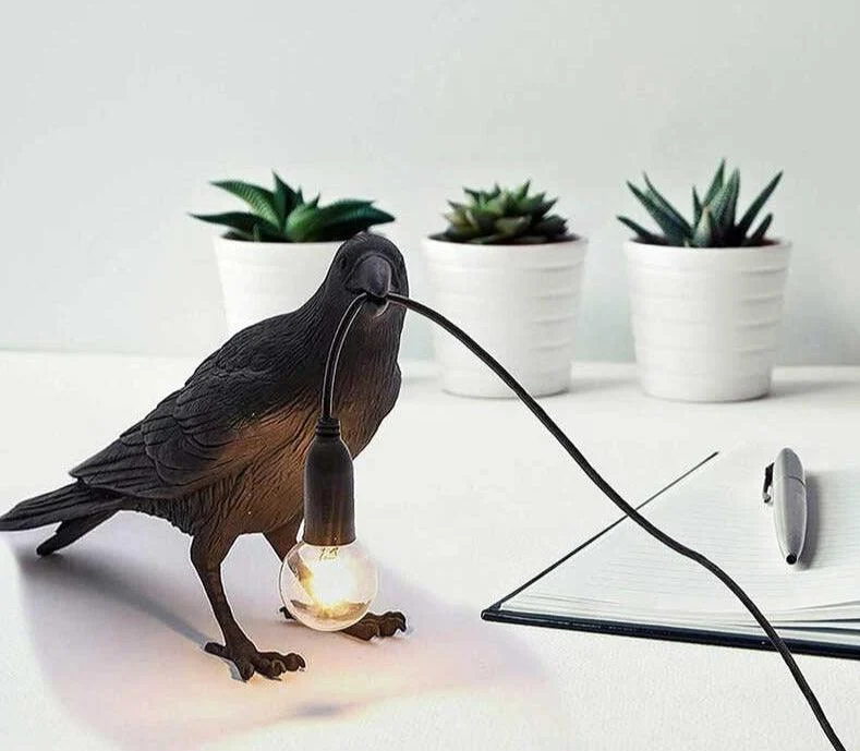 Lucky Black Crow Raven Bird Lamp Night Light -