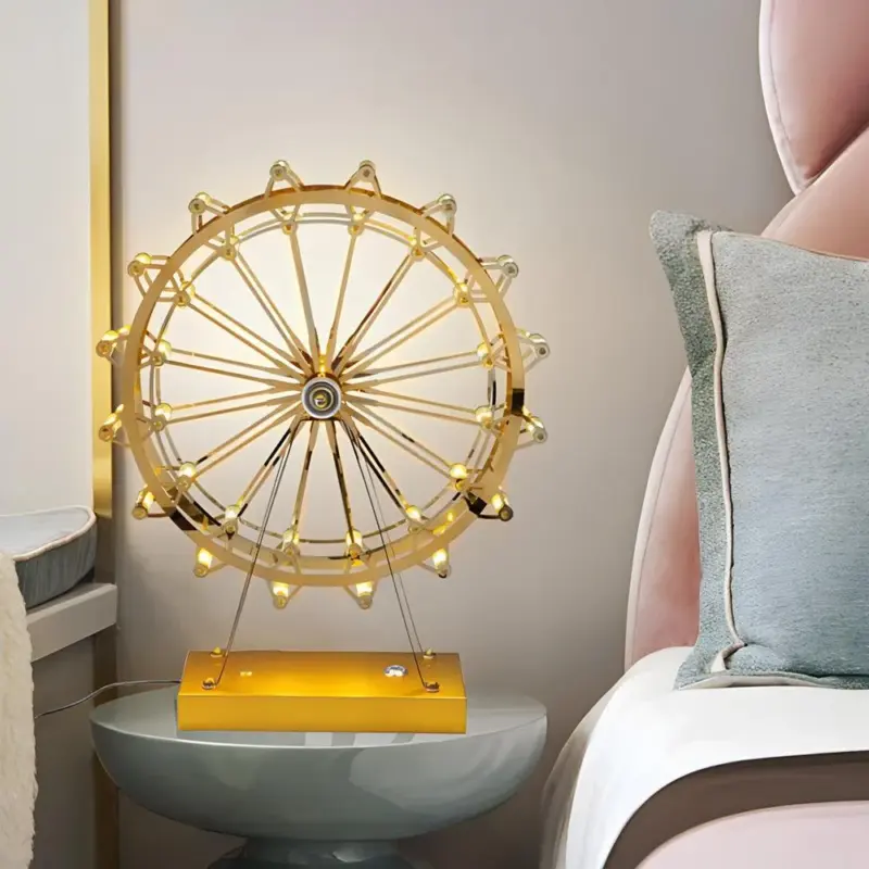LumiFerris Golden Ferris Wheel Table Lamp with LED and Touch Switch tag1
