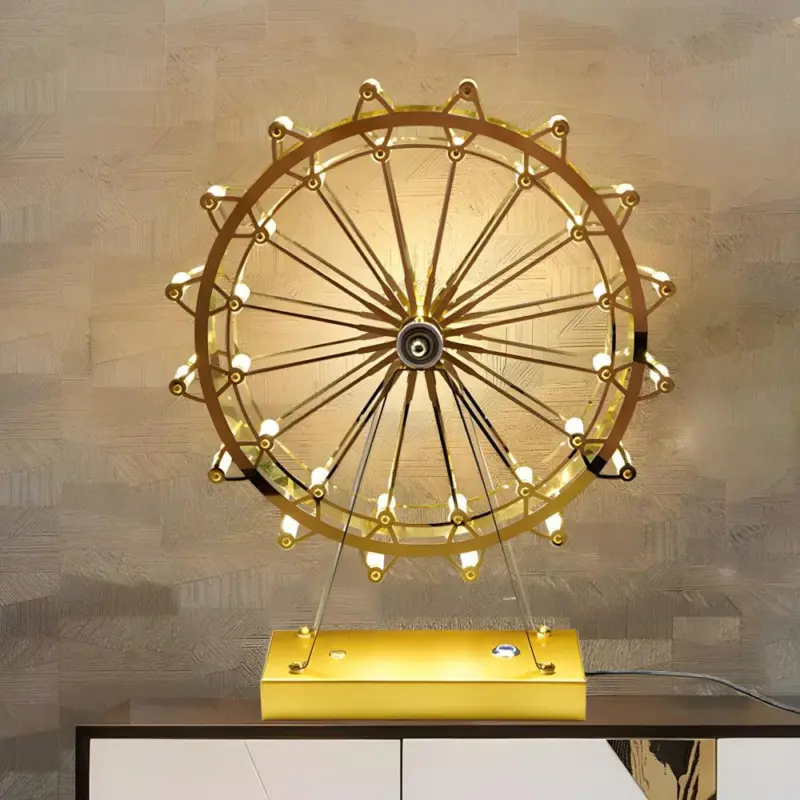 LumiFerris Golden Ferris Wheel Table Lamp with LED and Touch Switch tag1