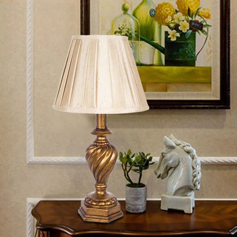 LuminoDesign - Modern Bedside Lamp with Resin Base and Pleated Shade -  - #tag1#