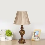 LuminoDesign Modern Bedside Lamp with Resin Base and Pleated Shade tag1