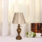 LuminoDesign Modern Bedside Lamp with Resin Base and Pleated Shade tag1