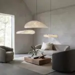 LunaLux Modern LED Pendant Lamp in Metal and Artificial Silk in White for Bedrooms tag1
