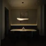 LunaLux Modern LED Pendant Lamp in Metal and Artificial Silk in White for Bedrooms tag1
