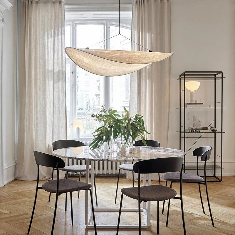 LunaLux Modern LED Pendant Lamp in Metal and Artificial Silk in White for Bedrooms -  - #tag1#