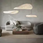 LunaLux Modern LED Pendant Lamp in Metal and Artificial Silk in White for Bedrooms tag1