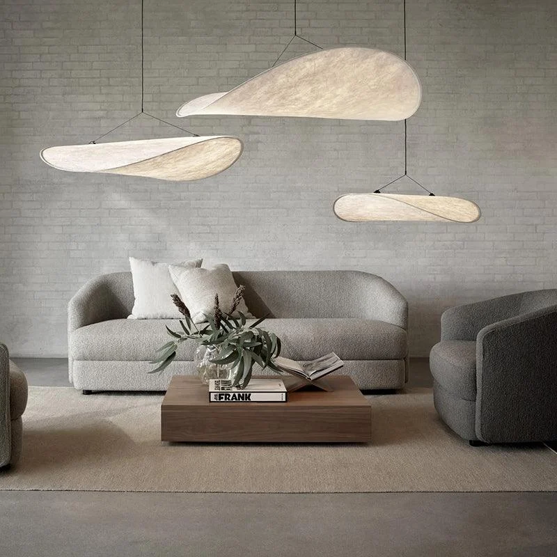LunaLux Modern LED Pendant Lamp in Metal and Artificial Silk in White for Bedrooms -  - #tag1#