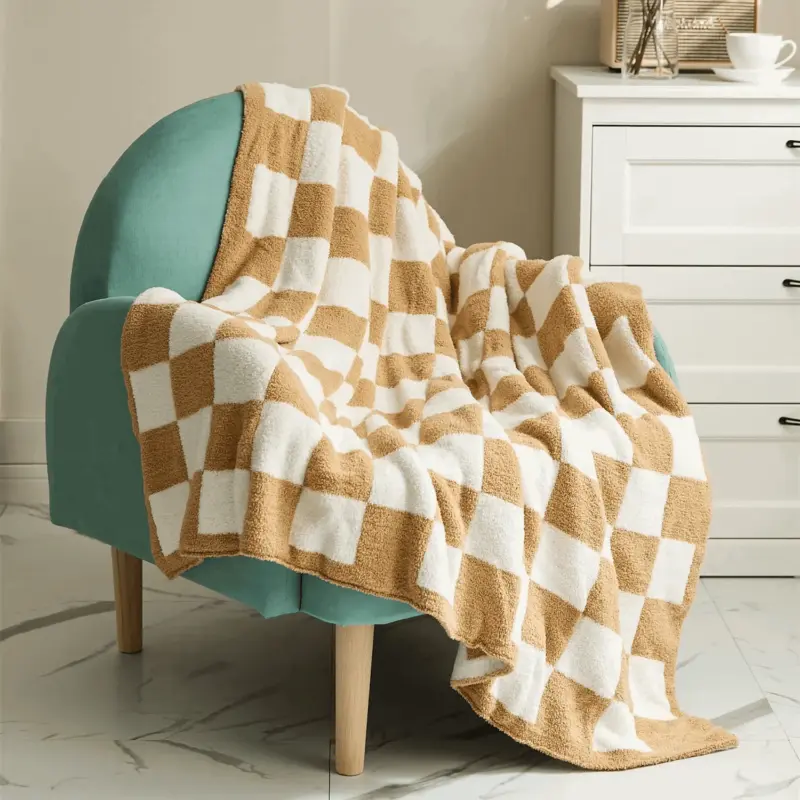Luxurious Colourful Chequerboard Plaid Blanket tag1