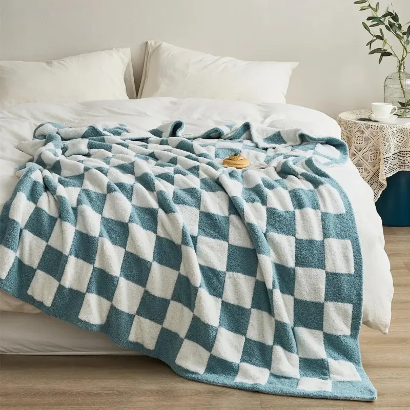 Luxurious Colourful Chequerboard Plaid Blanket tag1