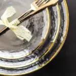 Luxury Gold Inlay dinnerware plate serving platter Glass snack dish dessert dish cake plate gift set 74d14815 bf9b 48cc 9baf 749aeb440b59