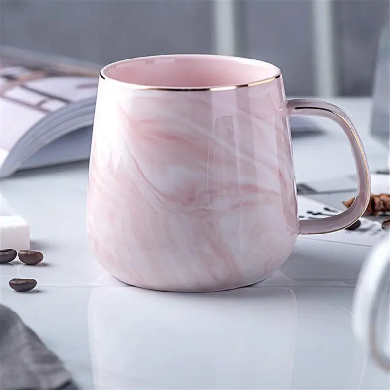 Luxury Marble Pattern Ceramic Mug Gold Plated With Handle Mugs Morning Milk Coffee Tea Cup Pink c5bf55ae 02d7 4707 a842 7311b445d7b9