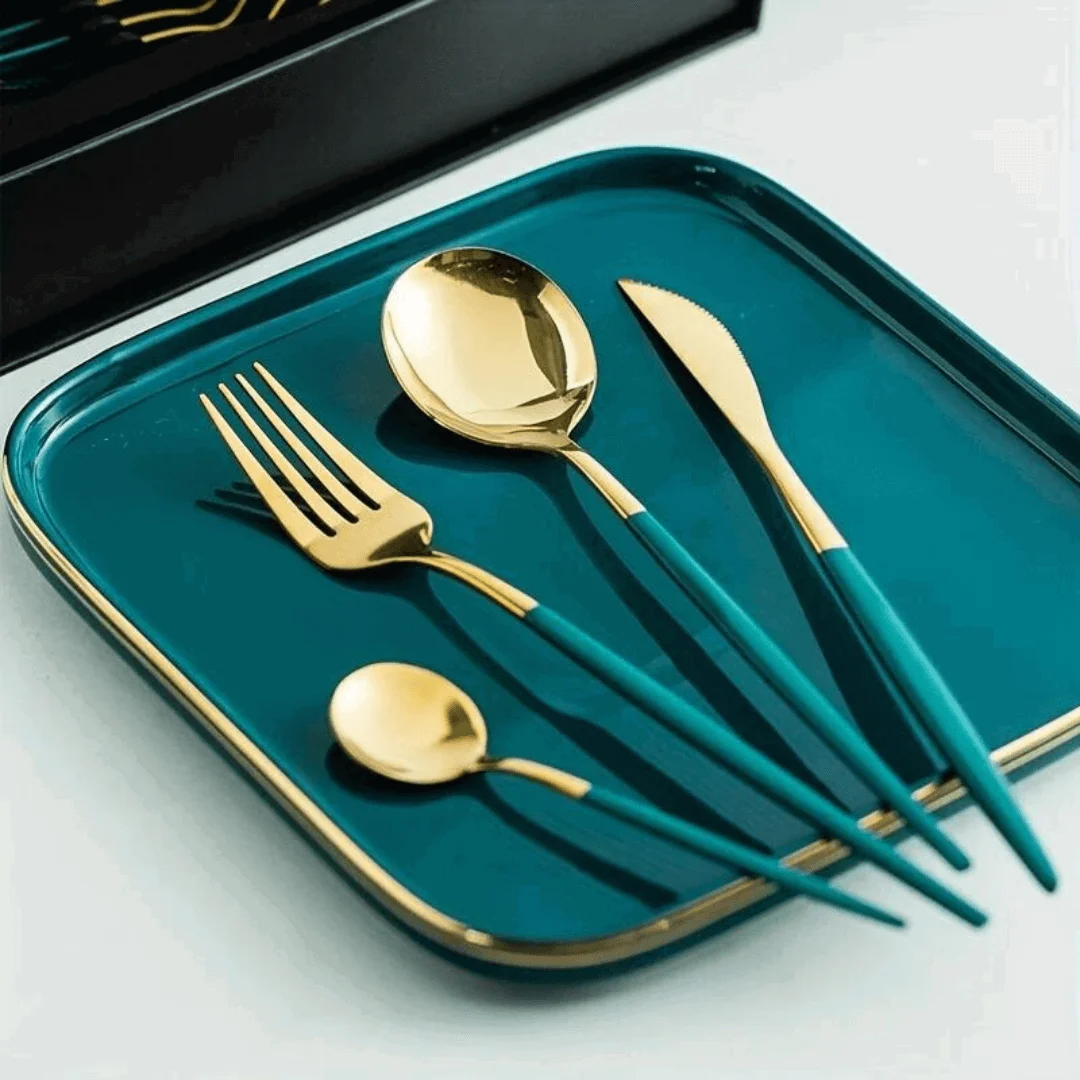 Luxury Cutlery Set - 24 Pieces - Gold-colored Stainless Steel - Knife, Fork, Spoon - Kitchen Supplies -  - #tag1#