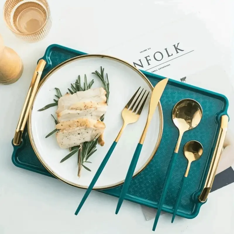 Luxury Cutlery Set 24 Pieces Gold colored Stainless Steel Knife Fork Spoon Kitchen Supplies tag1