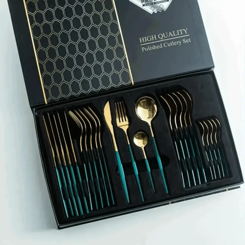 Luxury Cutlery Set 24 Pieces Gold colored Stainless Steel Knife Fork Spoon Kitchen Supplies tag1