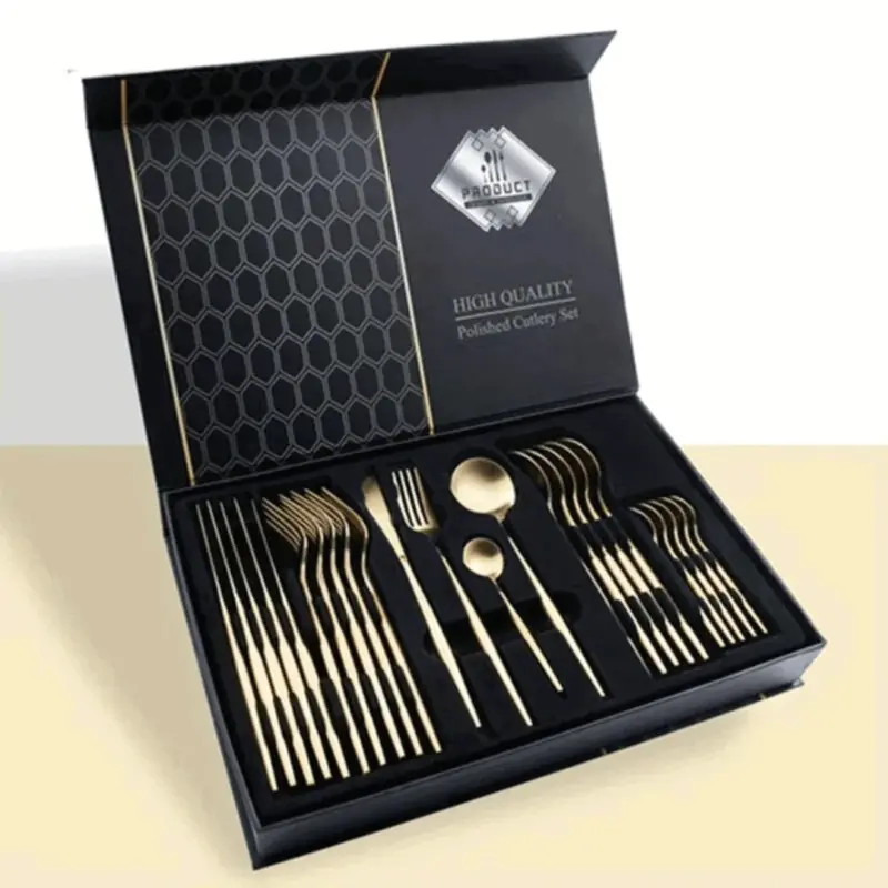 Luxury Cutlery Set 24 Pieces Gold colored Stainless Steel Knife Fork Spoon Kitchen Supplies tag1
