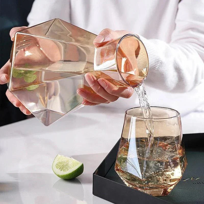 Luxury Diamond Shape Crystal Decanter & Glasses Set -  - #tag1#