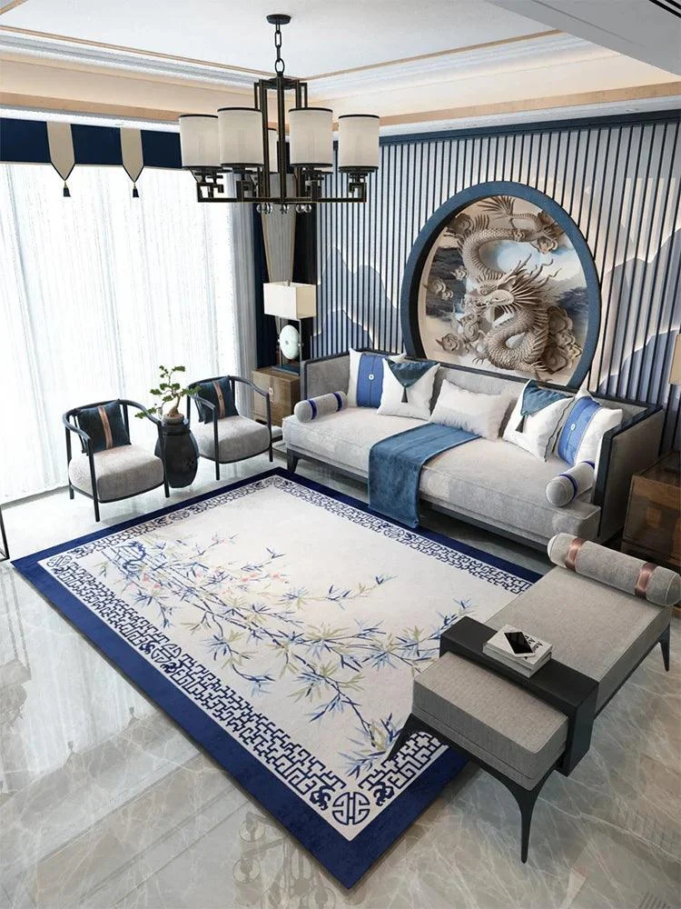 Luxury European Blue Large Area Rug Living Room Carpet Decoration -