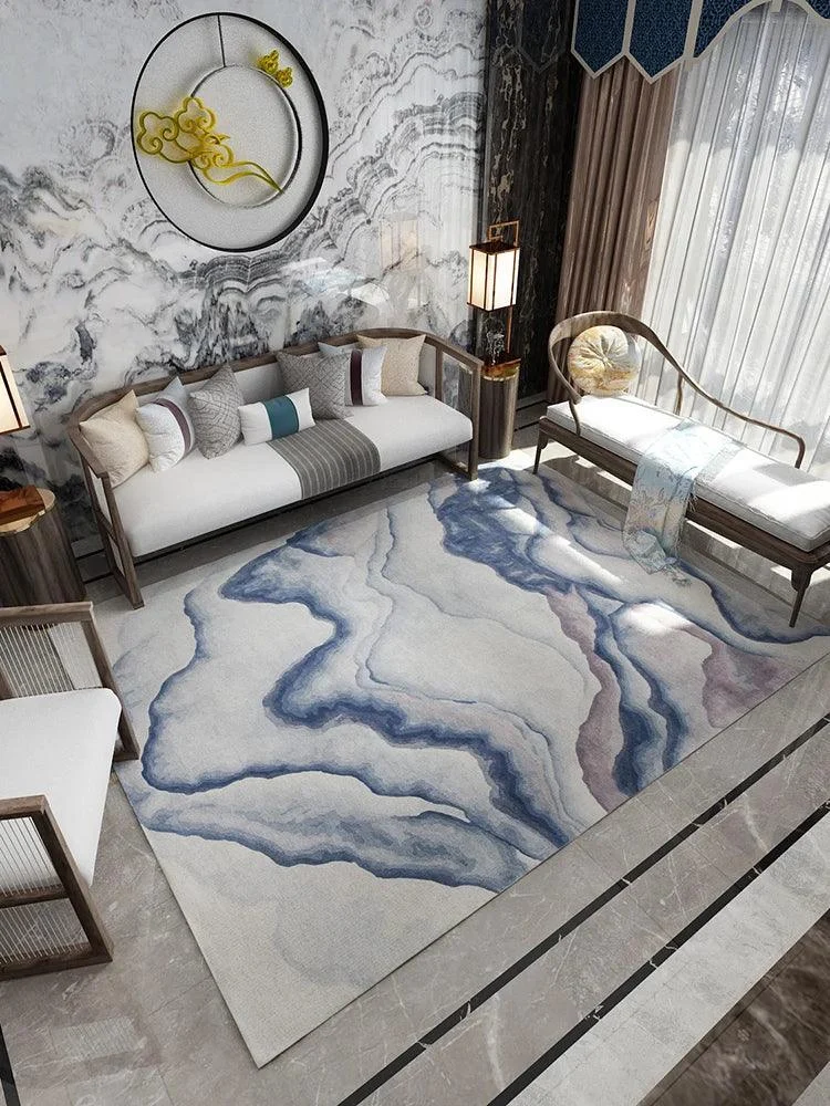 Luxury European Blue Large Area Rug Living Room Carpet Decoration -