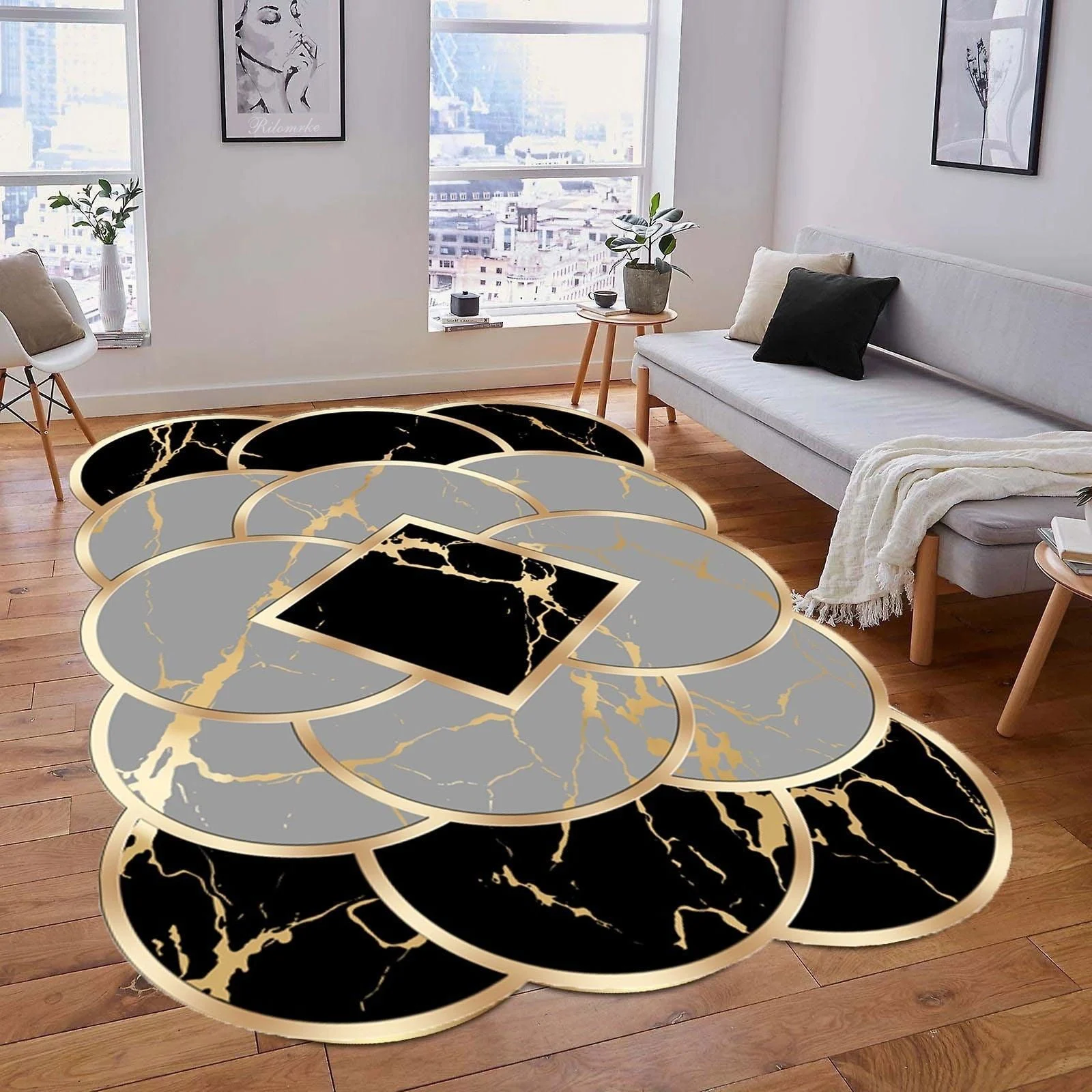 Luxury European Gold-Trimmed Area Rugs - Large Washable Carpets for Living Room and Bedroom -