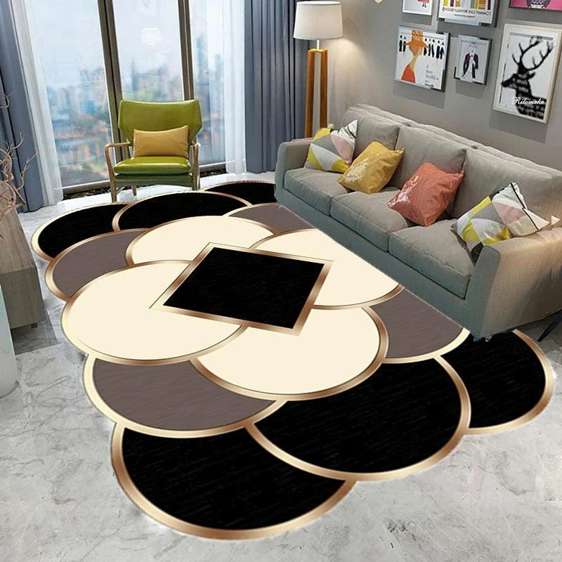 Luxury European Gold-Trimmed Area Rugs - Large Washable Carpets for Living Room and Bedroom -