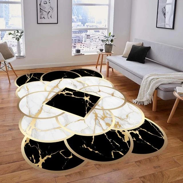 Luxury European Gold-Trimmed Area Rugs - Large Washable Carpets for Living Room and Bedroom -