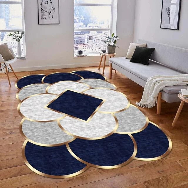 Luxury European Gold-Trimmed Area Rugs - Large Washable Carpets for Living Room and Bedroom -