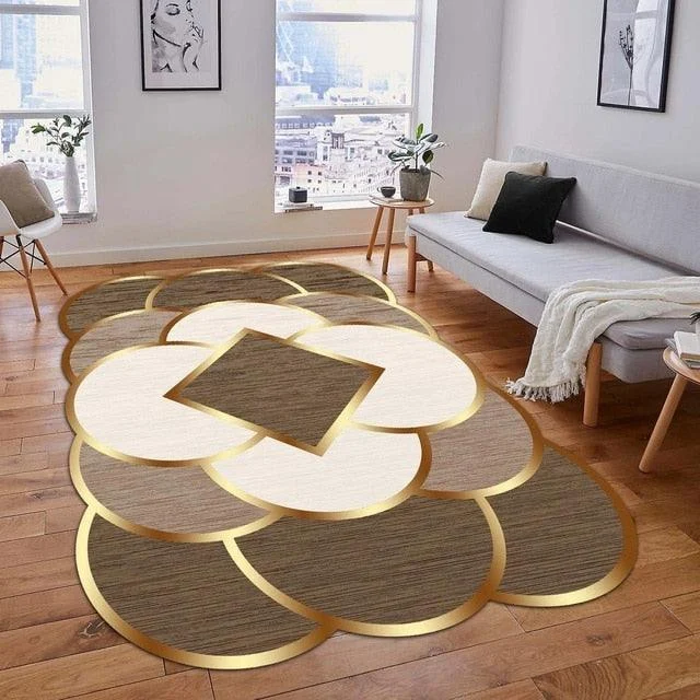 Luxury European Gold-Trimmed Area Rugs - Large Washable Carpets for Living Room and Bedroom -