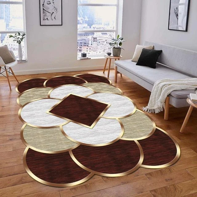 Luxury European Gold-Trimmed Area Rugs - Large Washable Carpets for Living Room and Bedroom -