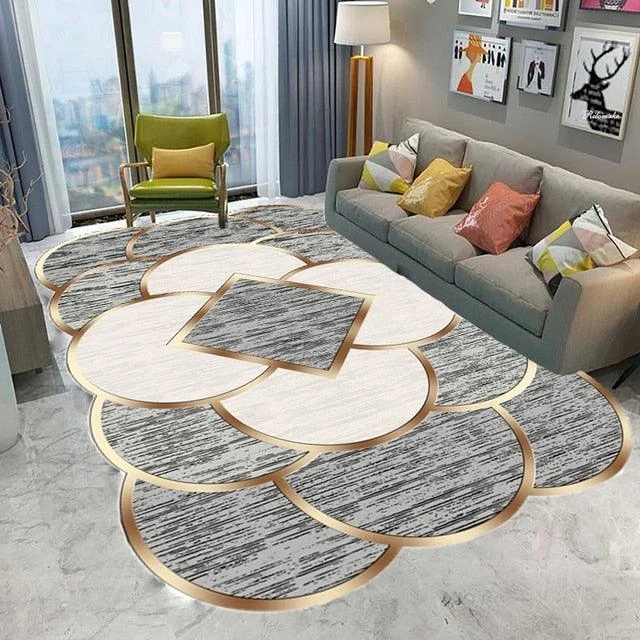 Luxury European Gold-Trimmed Area Rugs - Large Washable Carpets for Living Room and Bedroom -