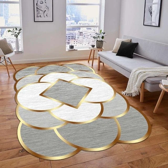 Luxury European Gold-Trimmed Area Rugs - Large Washable Carpets for Living Room and Bedroom -