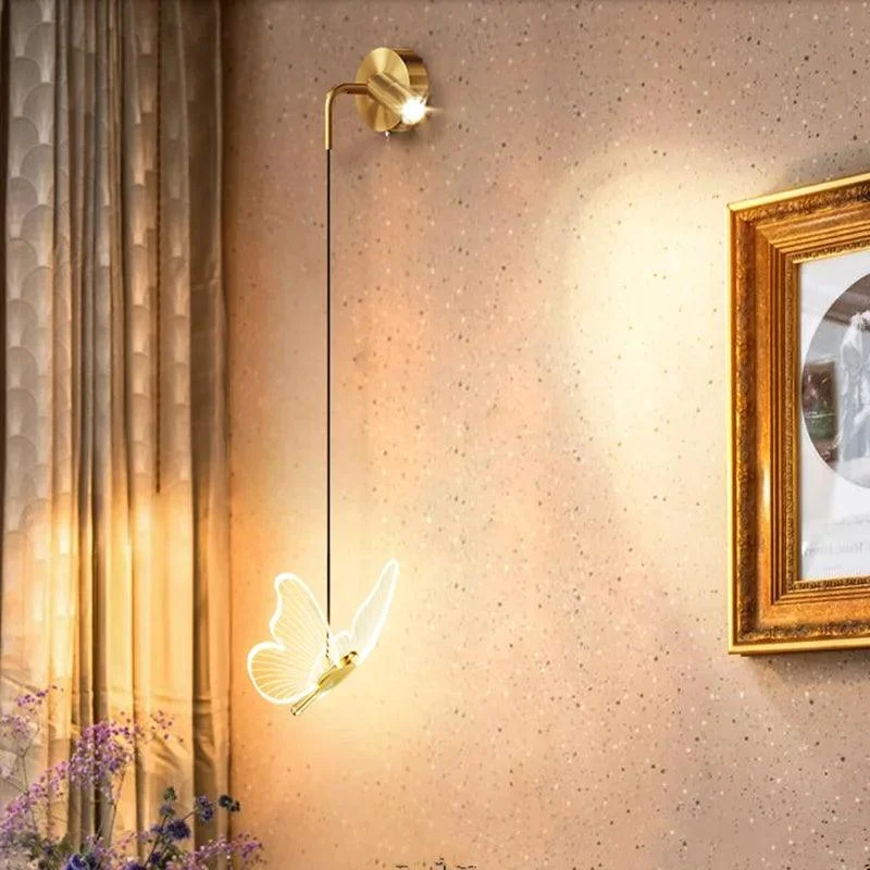 Luxury Gold Butterfly LED Lighting Wall Lamp Minimalist Bedroom - 