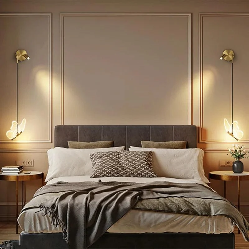 Luxury Gold Butterfly LED Lighting Wall Lamp Minimalist Bedroom -
