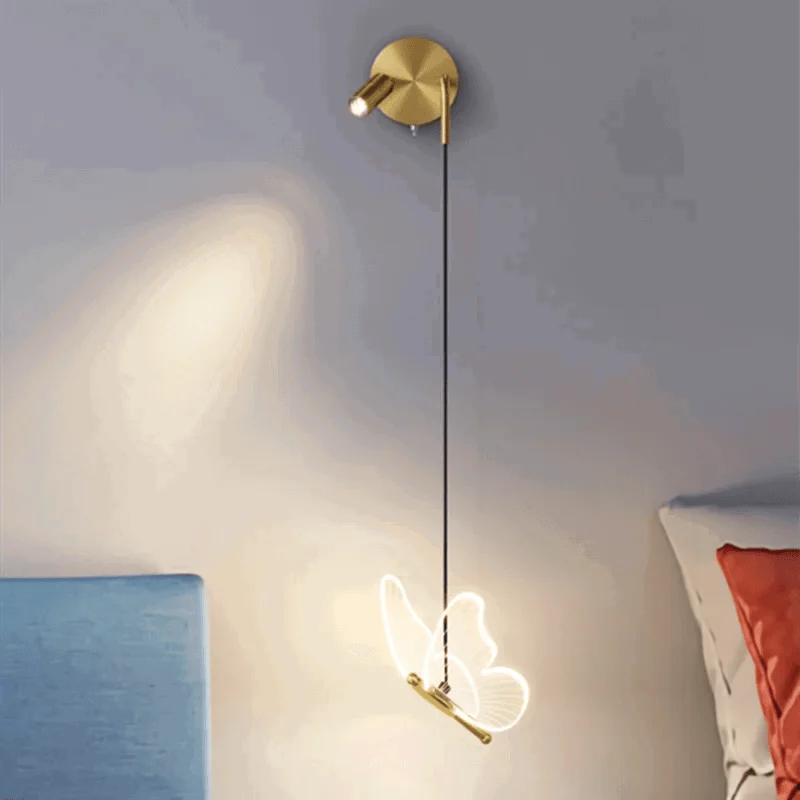 Luxury Gold Butterfly LED Lighting Wall Lamp Minimalist Bedroom -