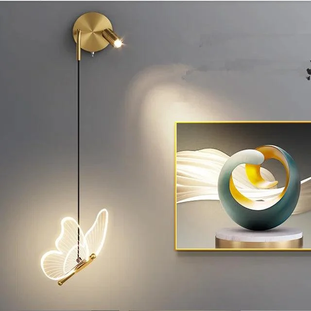Luxury Gold Butterfly LED Lighting Wall Lamp Minimalist Bedroom -