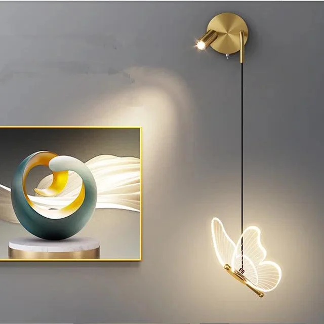 Luxury Gold Butterfly LED Lighting Wall Lamp Minimalist Bedroom -