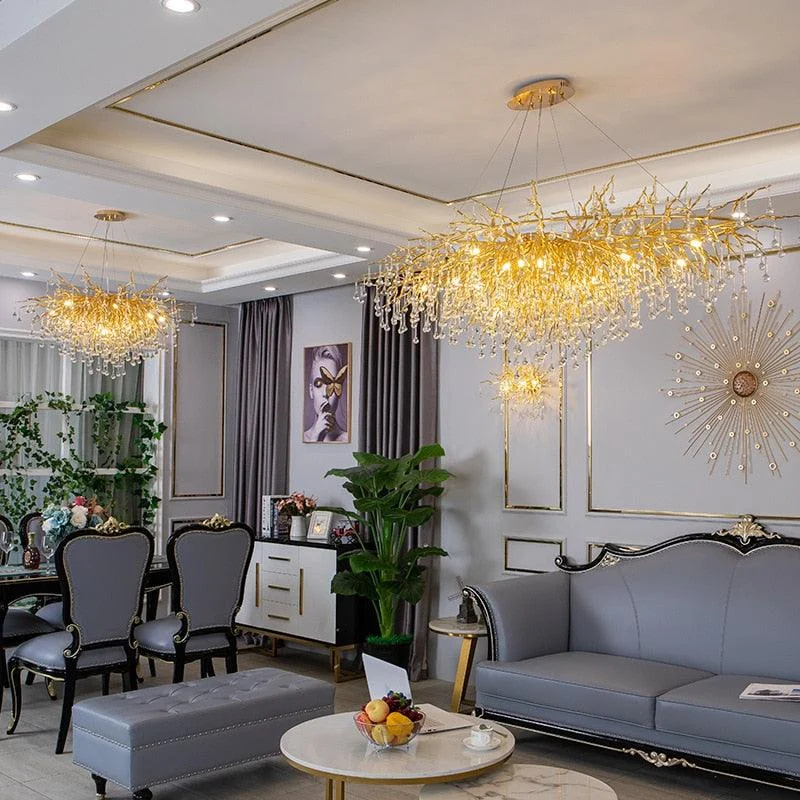 Luxury Gold Crystal Lighting Chandeliers Branches Crystal for Living Room Home Decor - 