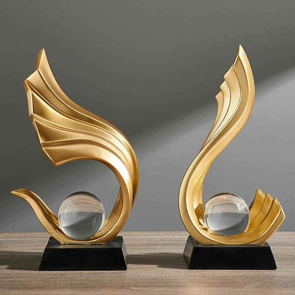 Luxury Golden Abstract Sculpture - - #tag1#