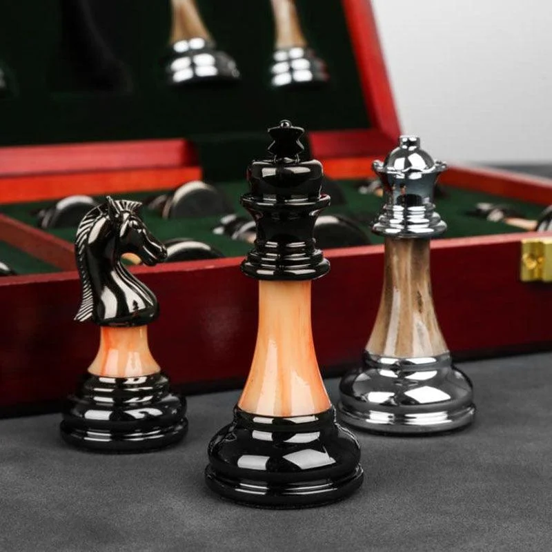 Luxury Metal Chess Set with Large 45CM Wooden Board -