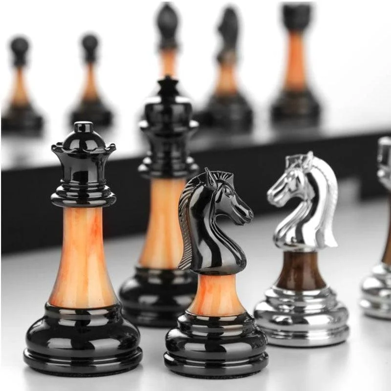 Luxury Metal Chess Set with Large 45CM Wooden Board -
