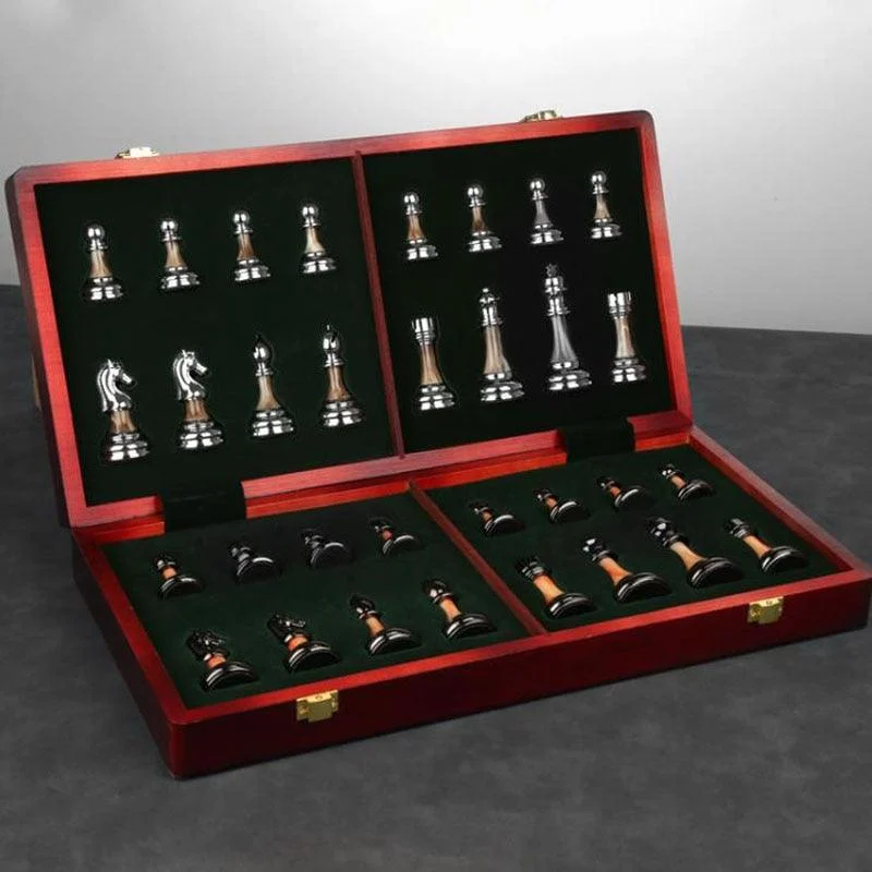 Luxury Metal Chess Set with Large 45CM Wooden Board -