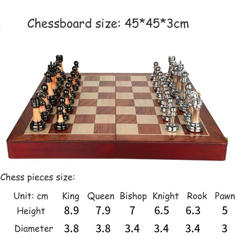 Luxury Metal Chess Set with Large 45CM Wooden Board -