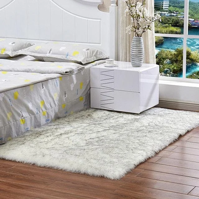 Luxury Rectangle Artificial Wool Sheepskin Soft Fluffy Area Rug ur Carpet -  - #tag1#