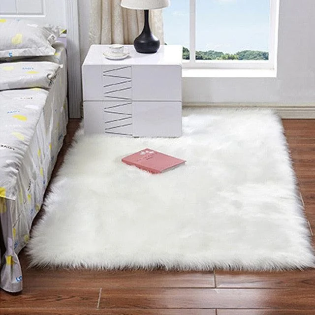 Luxury Rectangle Artificial Wool Sheepskin Soft Fluffy Area Rug ur Carpet -  - #tag1#