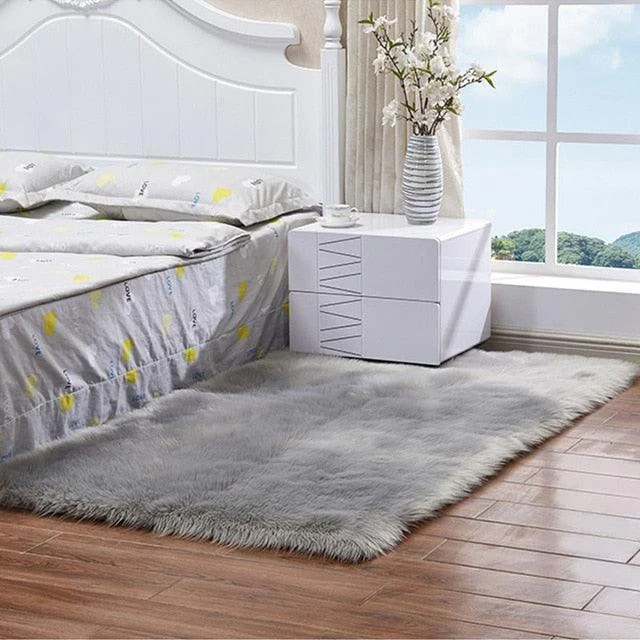 Luxury Rectangle Artificial Wool Sheepskin Soft Fluffy Area Rug ur Carpet -  - #tag1#