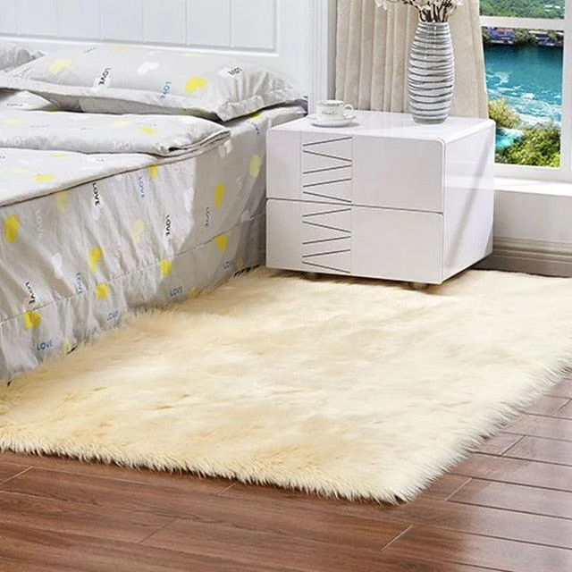 Luxury Rectangle Artificial Wool Sheepskin Soft Fluffy Area Rug ur Carpet -  - #tag1#