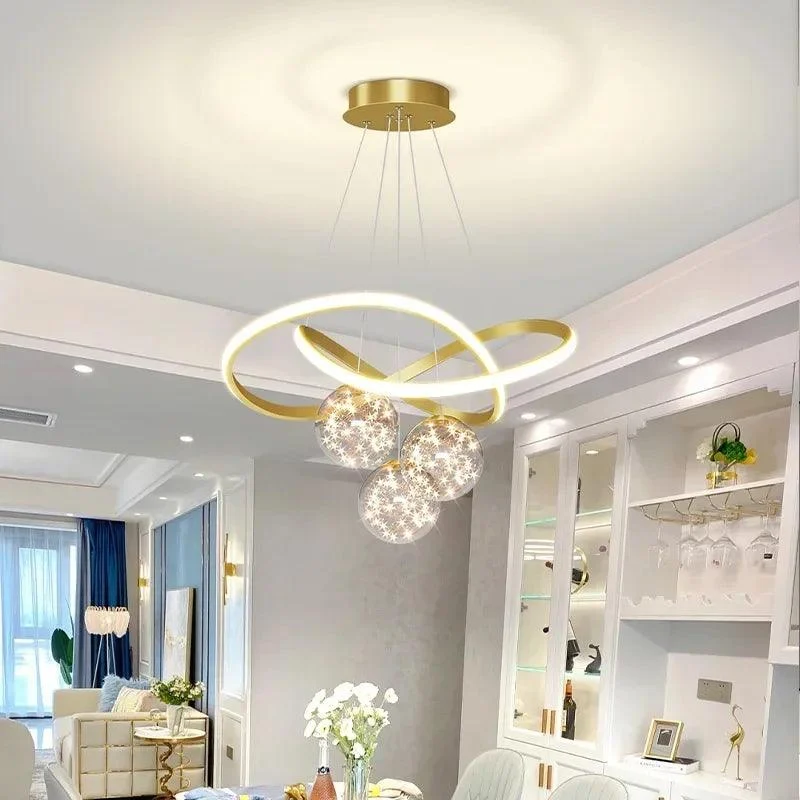 Luxury White Gold Glass Ball LED Lighting Chandeliers Bedroom Kitchen Pendant -