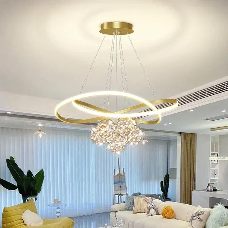 Luxury White Gold Glass Ball LED Lighting Chandeliers Bedroom Kitchen Pendant -