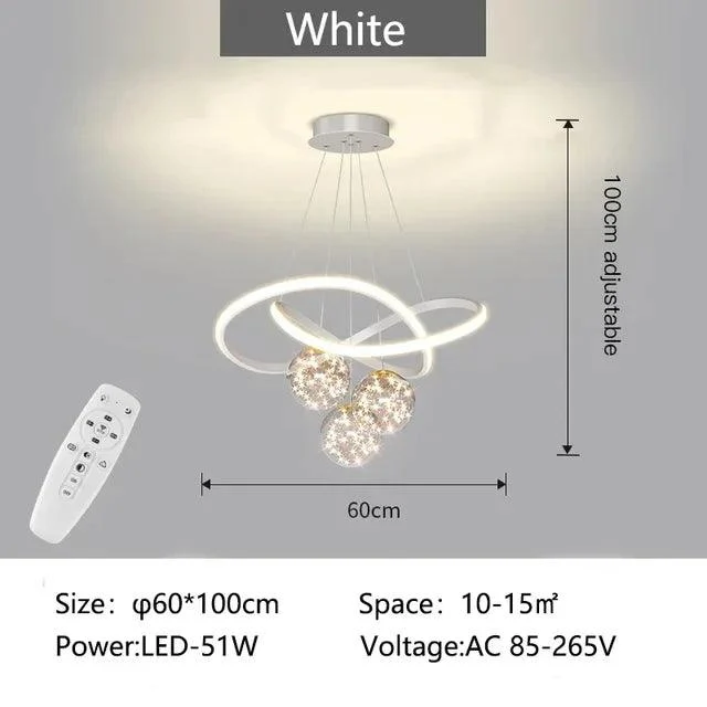 Luxury White Gold Glass Ball LED Lighting Chandeliers Bedroom Kitchen Pendant -