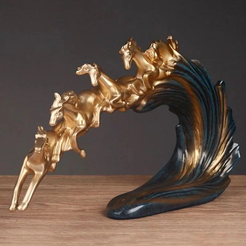Luxury White Gold Horse Crafts Decor Ornament Gifts Sculptures and Statues -