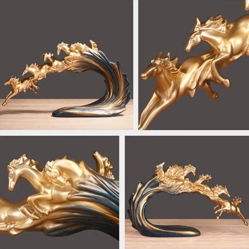 Luxury White Gold Horse Crafts Decor Ornament Gifts Sculptures and Statues -